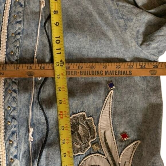 Vintage Modelle Designs 1980s Embroidered AcidWash Denim Duster Jacket Large - Picture 12 of 13